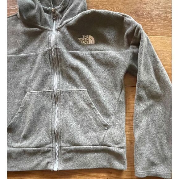 The Northface Gray Fleece Hoodie Girl’s Size 7/8 Front Zipper Two Pockets. - Picture 4 of 7